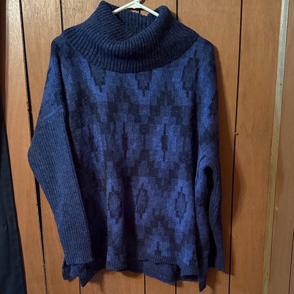 Soft Surroundings Navy Aztec Western Boho Cowl Neck Knit Sweater - Medium